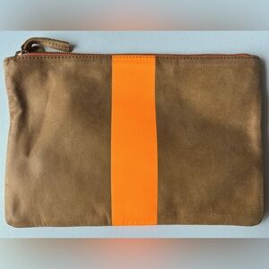 Clare V | Tan leather clutch with neon accent
